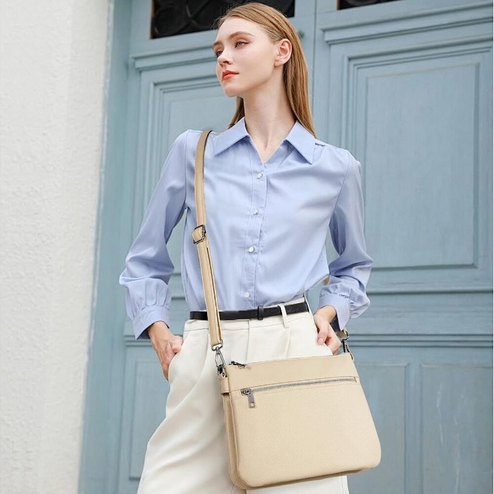 Vegan Leather Crossbody Bag Multi Pocket Zipper Shoulder Work Travel - Picture 7 of 7